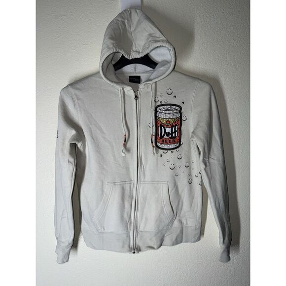 Duff Beer Women's‎ Zip Up Designer Hoodie. Size Medium White Cream - Picture 1 of 4